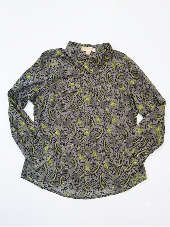 MICHAEL Michael Kors Tops - Michael Kors Gray Green Paisley 100% Cotton Button‑Up Button-Down Shirt Size L